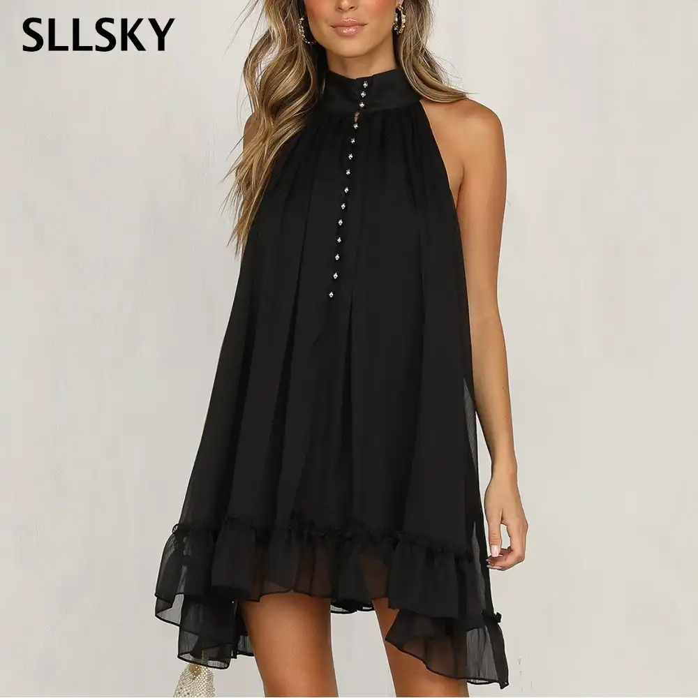 black dress with buttons down front