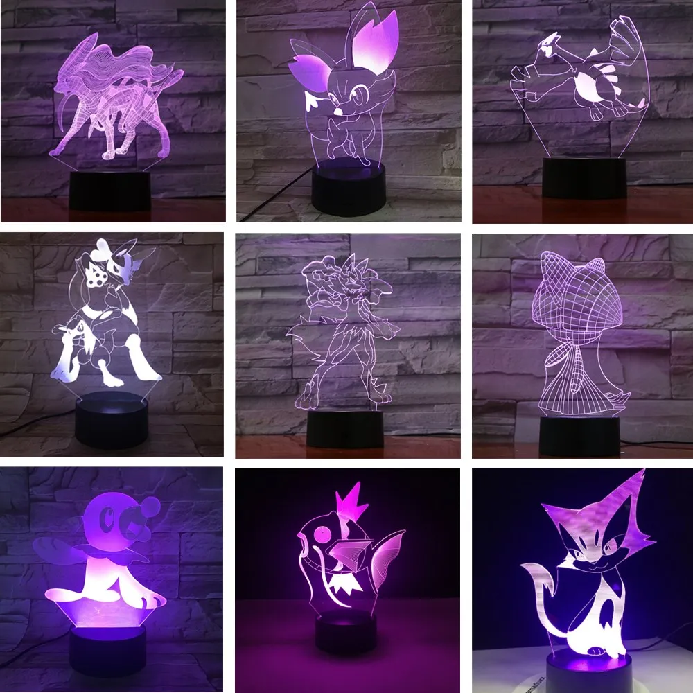 Pokemon Night Lights 3D Led Suicune Arcanine Magikarp Silver Lighting Pocket Monster Visual Lamp for Kids Cute Set Anime Lampara