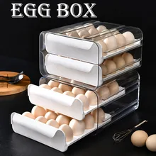Household 32 Grid Kitchen Drawer Transparent Double-layer PET Egg Storage Box Refrigerator Crisper Portable Picnic Egg Holder