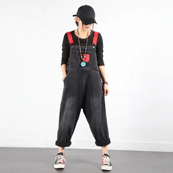 

New Distressed Denim Jumpsuit Women Summer 2020 Personality Stitching Denim Jumpsuit Womens Casual Loose Rompers