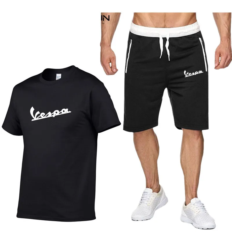 

Casual Mens Vespa Sets Summer Tracksuits Men 2 Piece Set T-Shirt+Shorts Fashion Sportswear Jogging Track Suit 2020 Brand Set
