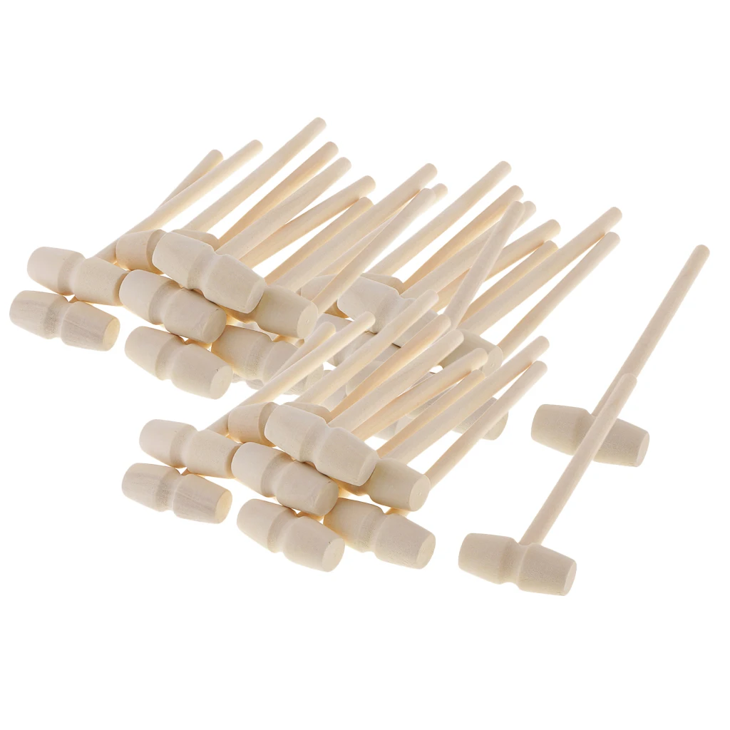 30Pcs Seafood Lobster Crab Mallets Natural Wooden Hammer Kids Toys Craft Small Wooden Hammer for DIY Leather Craft Projects