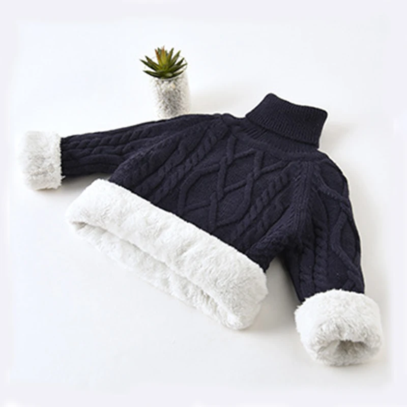 turtleneck blue Детский свитер для мальчиков, Зимний толстый теплый детский джемпер для детей 1-12 лет, Детский свитер для мальчиков и девочек, весенние вязаные топы с длинными рукавами - Цвет: turtleneck blue