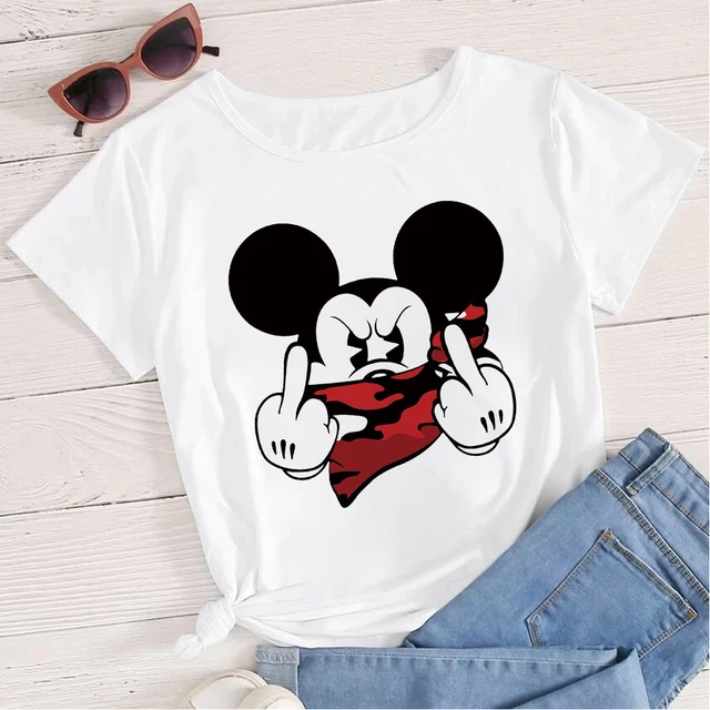 Women's Clothing Summer 2022 Mickey Minnie Mouse Disney Short Sleeve T-shirts for Girls Funny Fashion Streetwear Woman Shirt 12-20AC3007-T-White