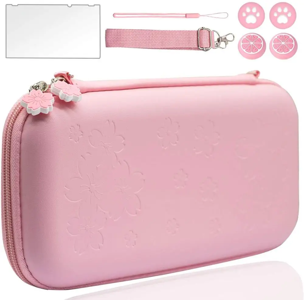 

Pink Travel Carrying Case Kit for Nintendo Switch/Lite Accessories Hard Portable Protective Bundle Water-Proof Shell with Glass