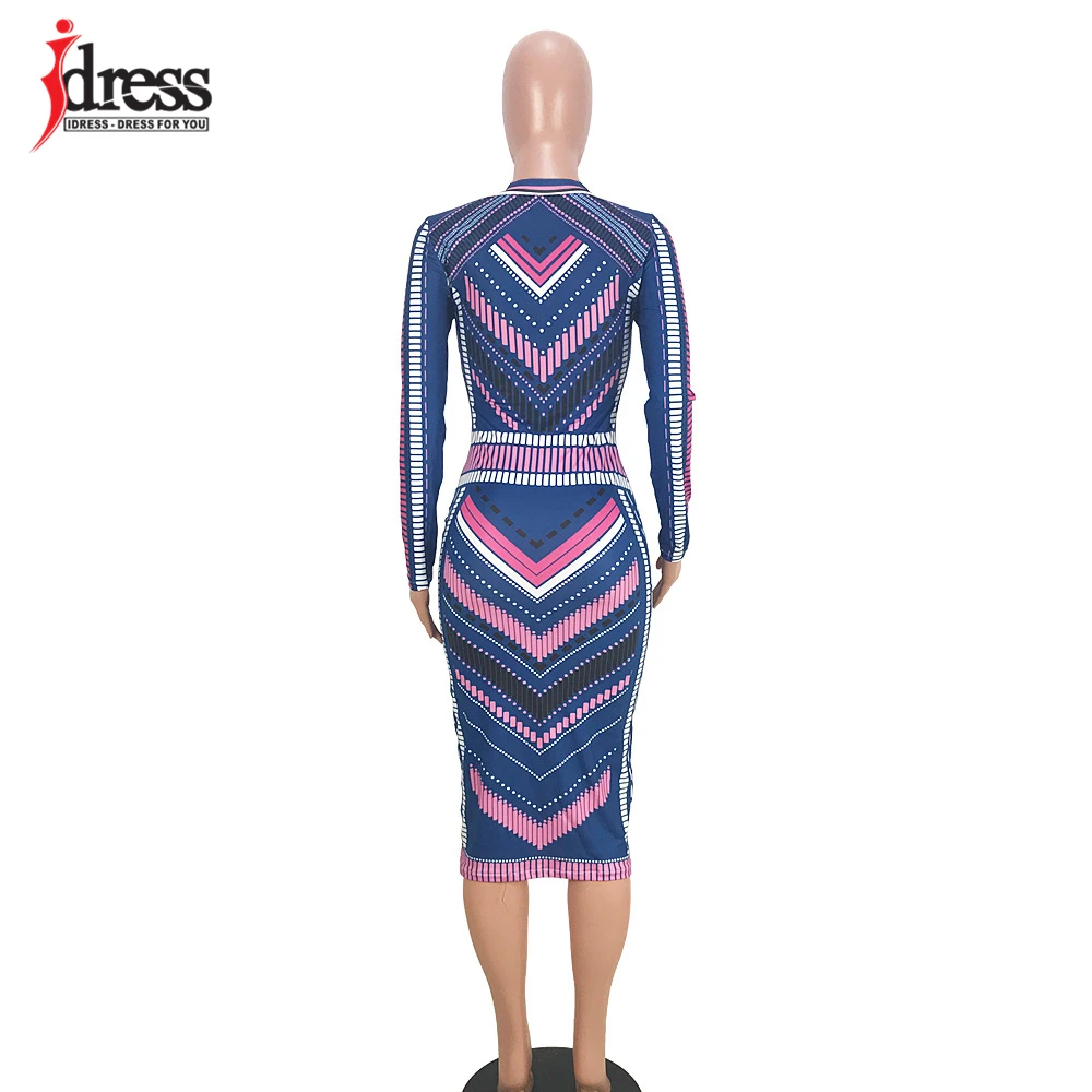 IDress Long Sleeve Winter Dress Women Sexy Striped Printed Autumn Winter Knee Length Bandage Evening Party Bodycon Casual Dress (1)