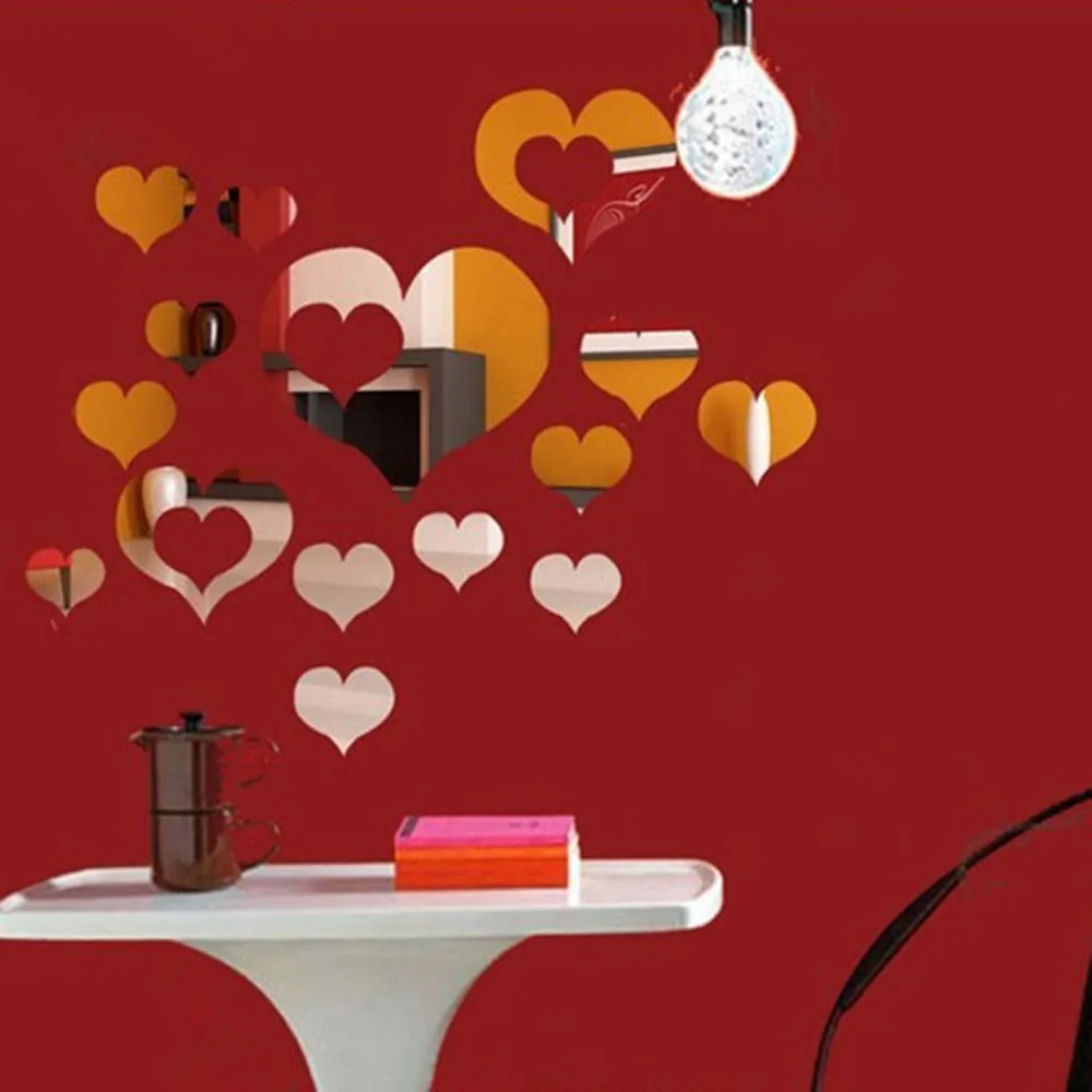 15 шт. 3D зеркало любовь сердца Наклейка на стену Настенная Наклейка «сделай сам» для гостиной современный интерьер комнаты искусство, настенное украшение съемный