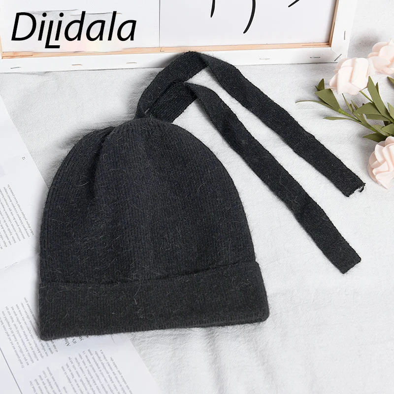 Dilidala Женская однотонная вязаная шапка для женщин, Корейская версия, милая шерстяная шапка с хвостом для студентов, осенне-зимняя шапка