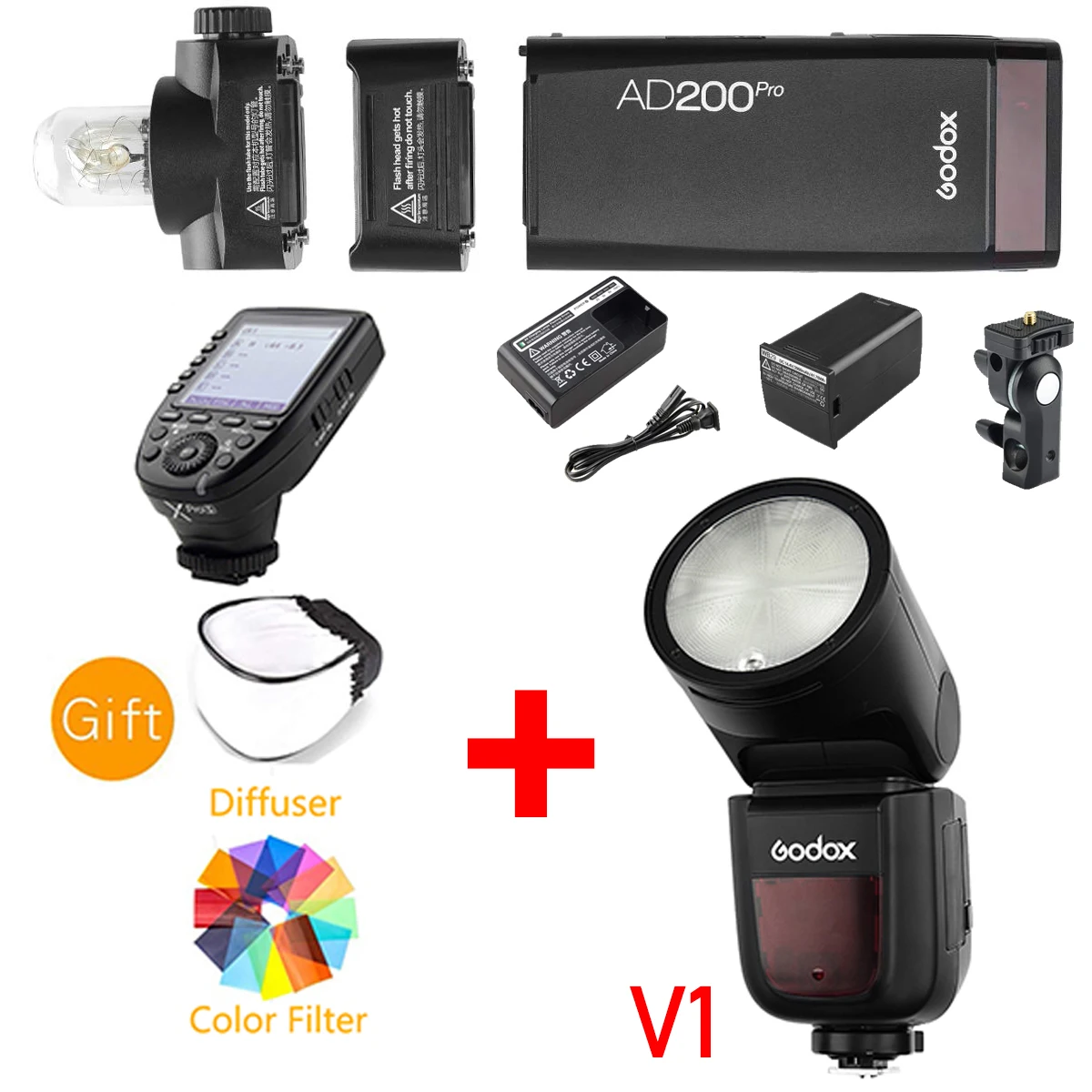 Flash Godox V1 Con Kit Di Luci Flash Esterne Ad200Pro Per Sony/Nikon/Canon/Fujifilm/Olympus/Pentax/Panasonic