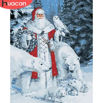 

HUACAN DIY Oil Painting By Numbers Santa Claus Pictures Paint On Canvas Hand Painted Drawing Christmas Arts Home Decor