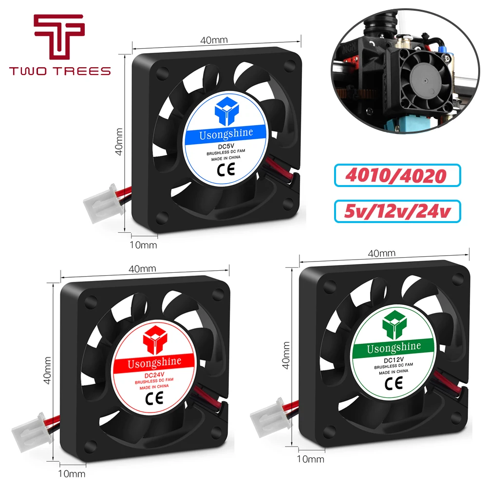 

3D Printer Fan 4010 4020 Cooling Fans 5/12/24 Volt Brushless DC Fans for Heatsink Cooler Radiator 2 Pin Fans for Extruder Parts
