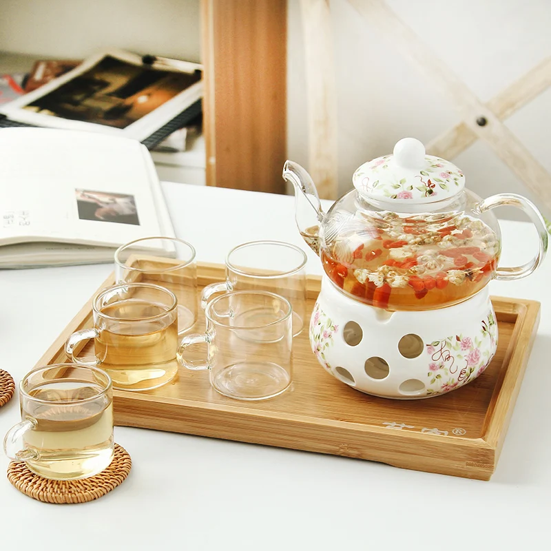 750 мл креативный прозрачный стеклянный цветочный чайник термостойкий лимонный