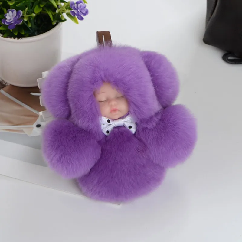 purple Мода милый спальный Бант Детская кукла брелок из искусственного меха кролика коробка брелок пушистый брелок с помпоном Подарки для женщин и девочек - Цвет: purple