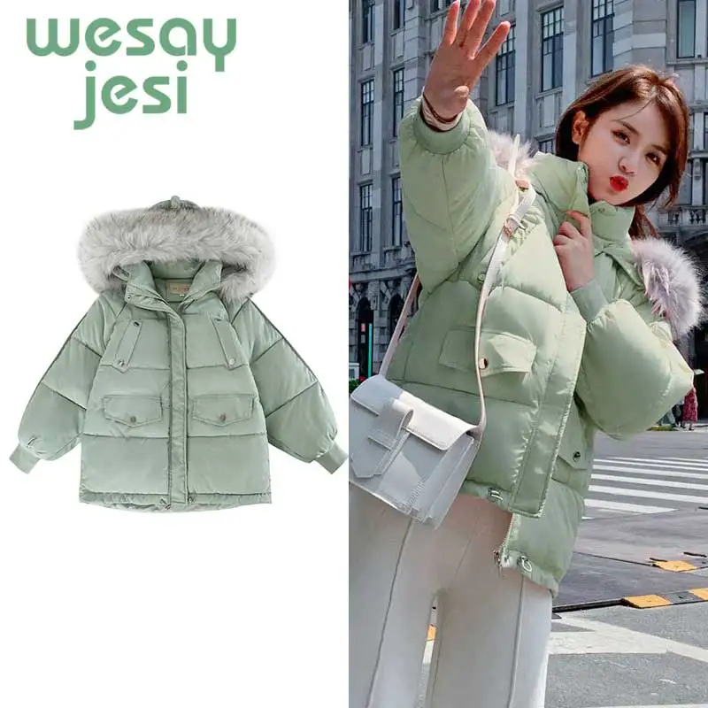 

2019 Autumn thick Jacket coat Warm parka Woman Hooded Large Faux Fur Collar Coat fashion outwear plus size Winter coat women