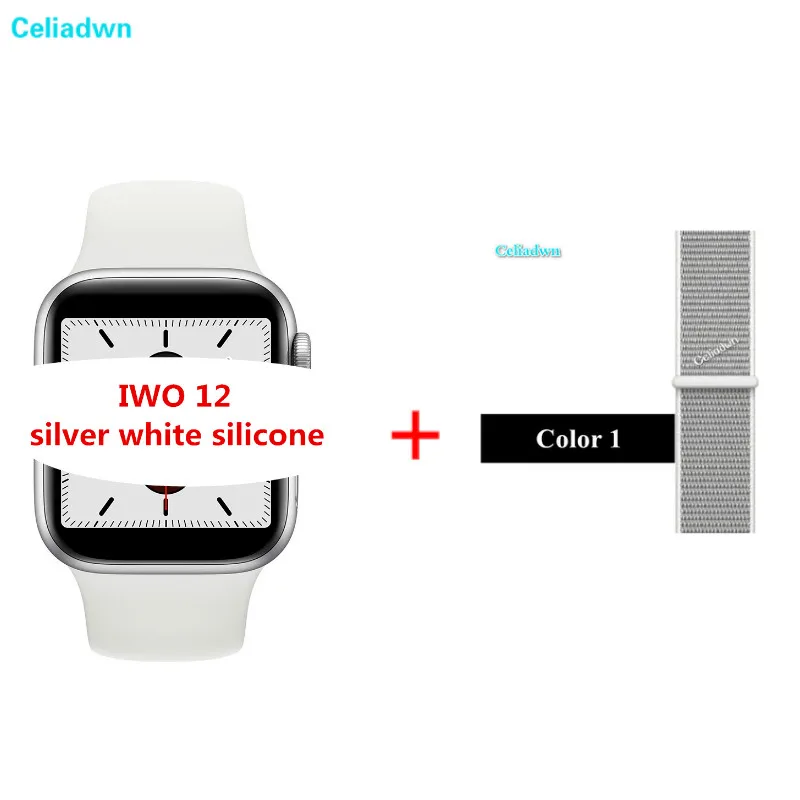 Silver White Nylon 40/44 мм серия 5 Bluetooth SIRI Смарт часы IWO 12 монитор сердечного ритма ЭКГ SmartWatch для iPhone Android телефон PK IWO 8 9 10 11 - Цвет: Silver White Nylon