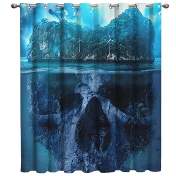 

Halloween A Skeleton Island Window Curtains Dark Living Room Curtain Rod Kitchen Drapes Fabric Indoor
