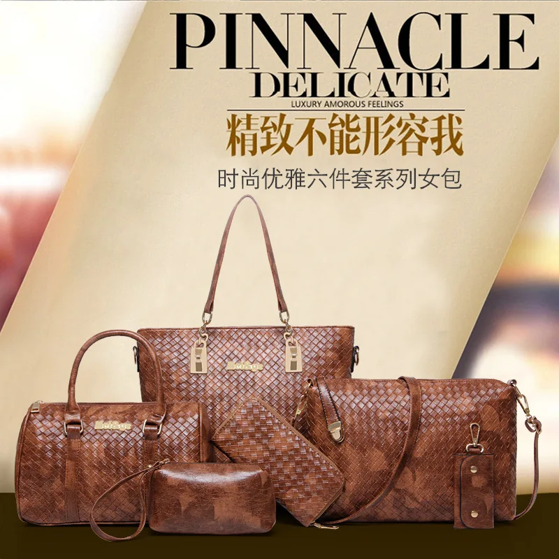 

2017 Winter New Style WOMEN'S Bag Six Pieces Set Europe And America Trend of Fashion Weaving Women's Hand Shoulder Oblique Bag
