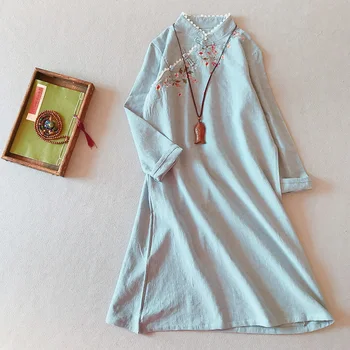 

2020 wholesale linen chinese dress womens vintage qipao modern improved short sleeve cheongsam sexy traditional dress