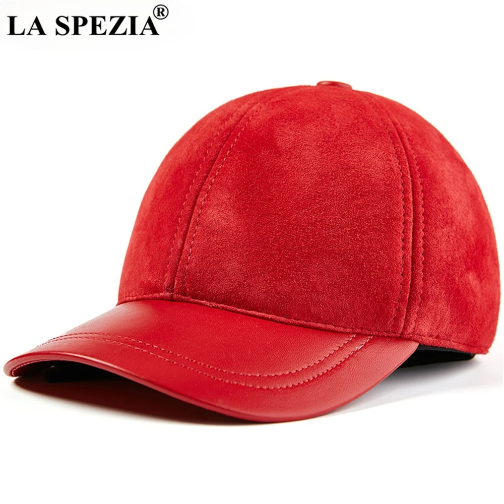 Men Women Baseball Cap Genuine Leather Suede Patchwork Dad Hat Solid Black Red Brown Autumn
