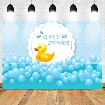 

Baby Shower Photography Backdrops Gender Reveal Party Photo Background Blue Theme Backdrop Little Yellow Duck Toy Pool Photocall