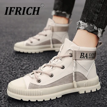 

Spring Autumn Leather Sneakers For Men High Top Casual Shoes Adult Black Beige Fashion Men Shoes Mens Discount Designer Sneakers