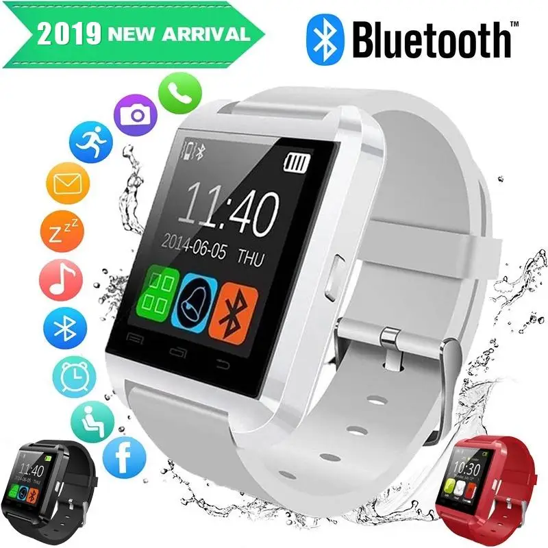 Смарт часы наручные с Bluetooth U8 цифровые спортивные для телефонов IOS Android носимые