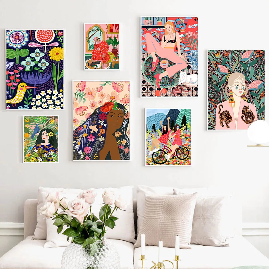 

Colorful Abstract Fashion Moroccan Girl Wall Art Canvas Painting Nordic Posters And Prints Wall Pictures For Living Room Decor (