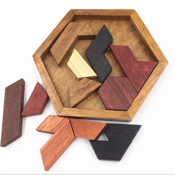 Colourful Hexagonal Wooden Geometric Shape Jigsaw Puzzles Board Montessori toys Educational Intelligence Toys 2