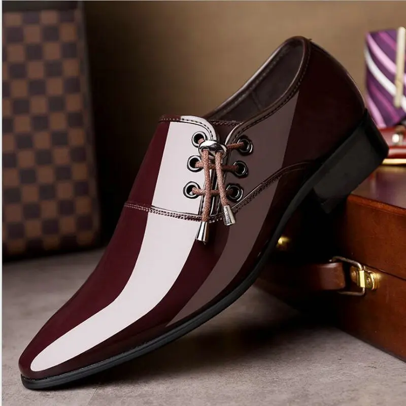Новинка года; мужские туфли на шнуровке; мужские туфли-оксфорды, увеличивающие рост; черные туфли; дышащая официальная Свадебная обувь с острым носком; кожаная обувь - Цвет: Коричневый