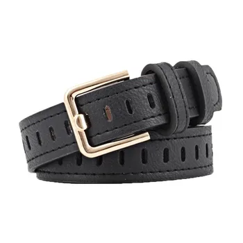 

Z Solid Color Belt For Women New Fashion Casual Wide Long Porous Square Buckle Hollow Imitation Leather Belt Female