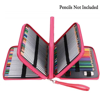 

200 Slots Colored Pencil Organizer Save Space Pen Case Portable For Kids Students PU Leather Stationery With Removal Hand Strap