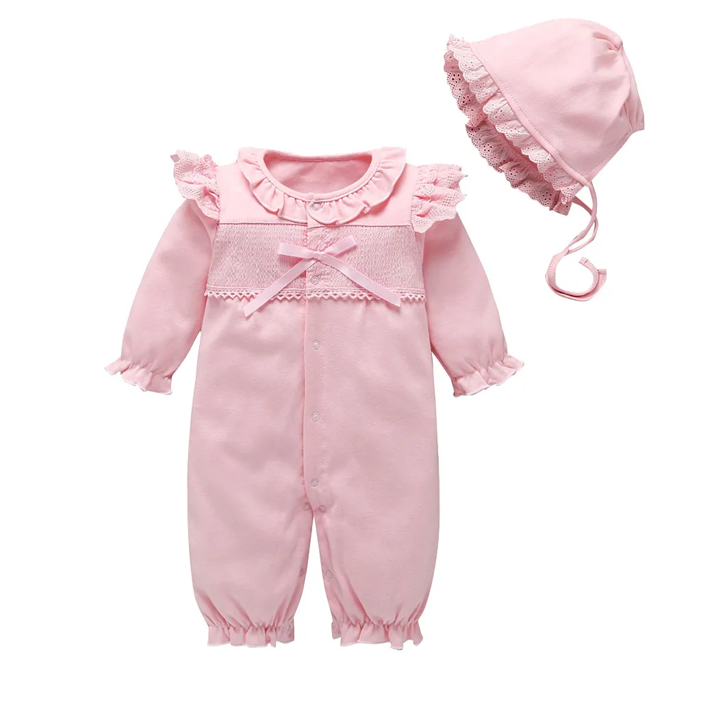 

Newborn Baby Girl Clothes Lace Flowers Jumpsuits & Hats Clothing Sets Princess Girls Footies for 2019 Autumn Baby Body suits 30