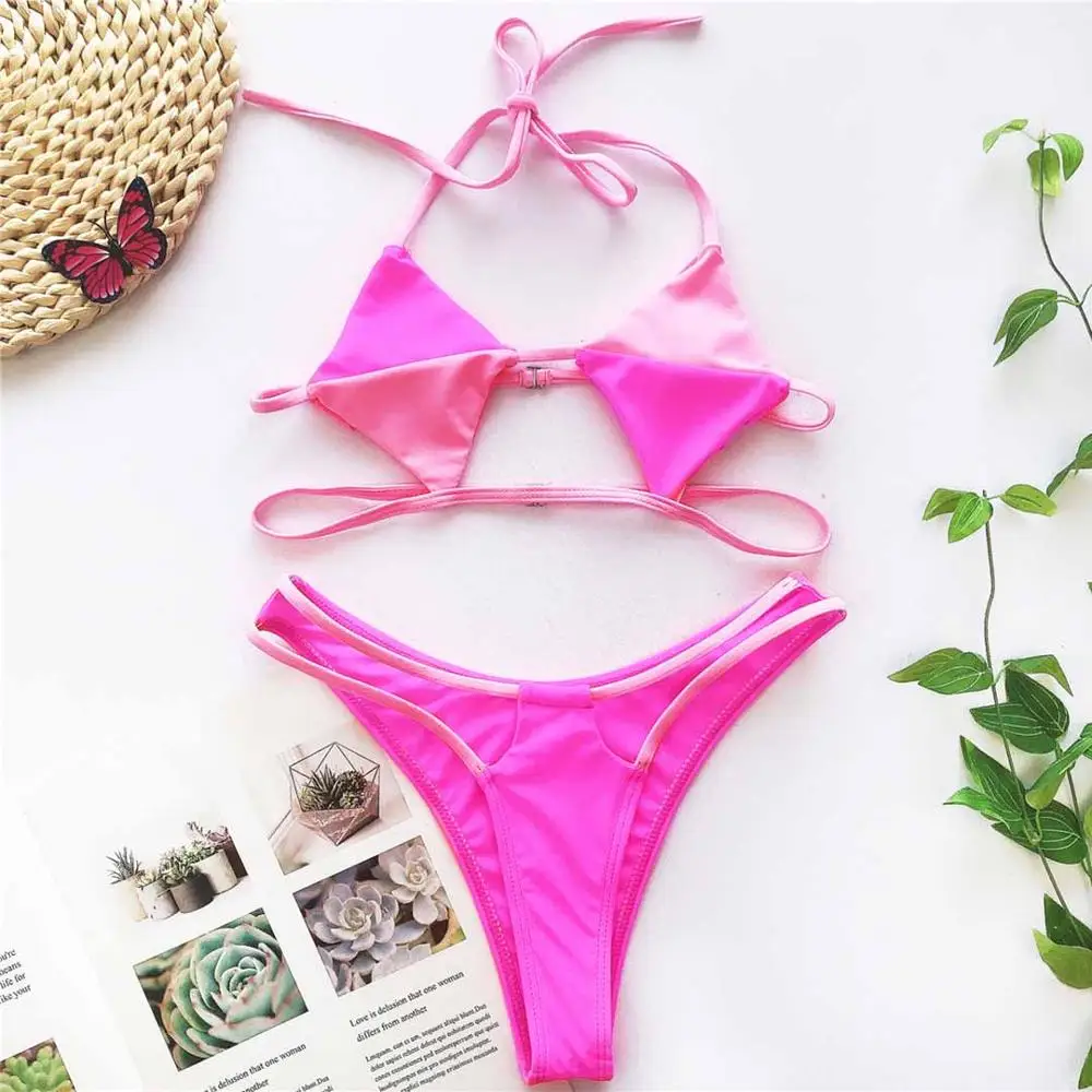 Hot Pink Новое леопардовое бикини, женская одежда для плавания, женский купальник, комплект бикини из двух предметов, бразильский купальник, сексуальный купальник, одежда для плавания V1736 - Цвет: Hot Pink