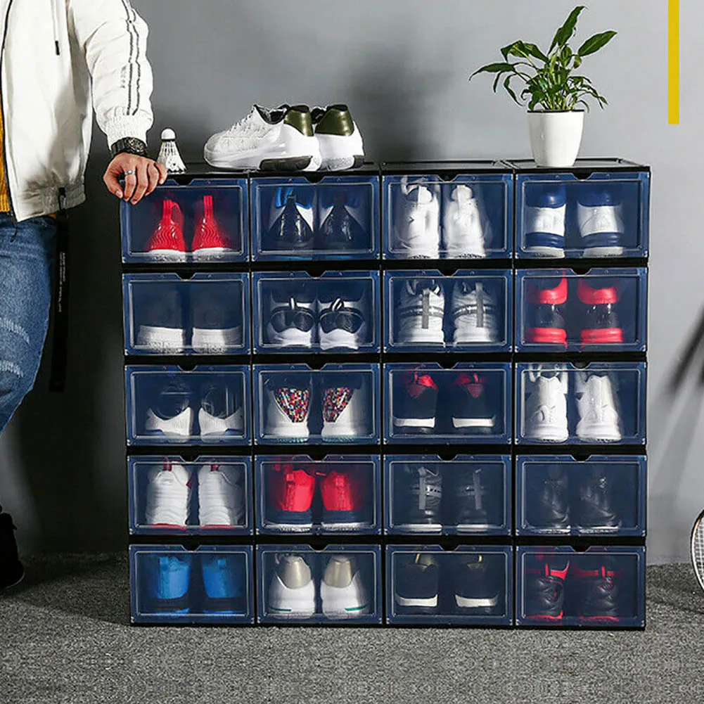 Прозрачная крышка пластиковые кроссовки Штабелируемый ящик дизайн обувь Коробка для хранения Контейнер обувь Органайзер Экономия места