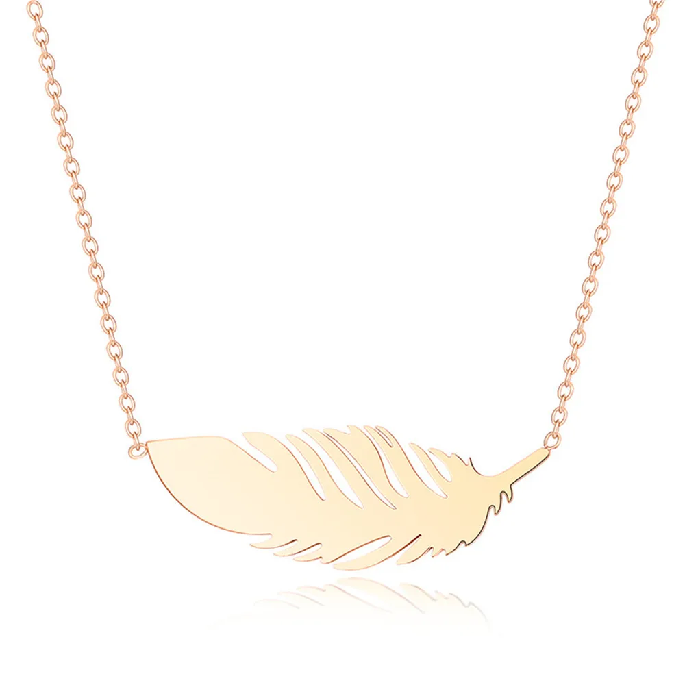 

Feather Pendant Necklace For Women Titanium Steel Rose Gold Silver Color Simple Fashion Clavicle Chain Women Necklace Jewelry