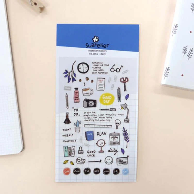 Suatelier Week Day Daily Sticker Plant Flower Clear PVC Scrapbooking Material Adhesive Die Cuttings Diary Journal Hobby Craft