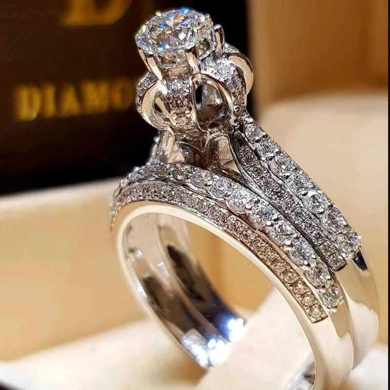 ZN NEW 2Pcs Bridal Set Elegant rings for Women Wedding