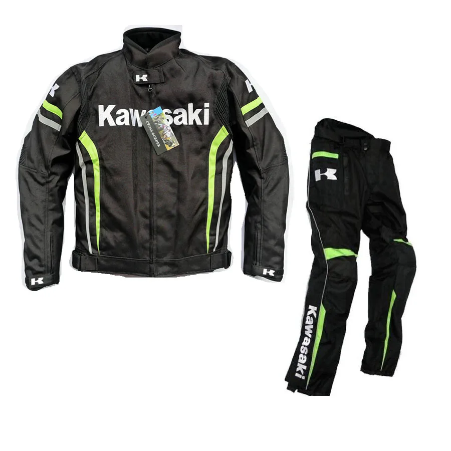 

Motorcycle jacket with pants Combination kawasaki Racing team trousers with Detachable Warm Lining windproof waterproof