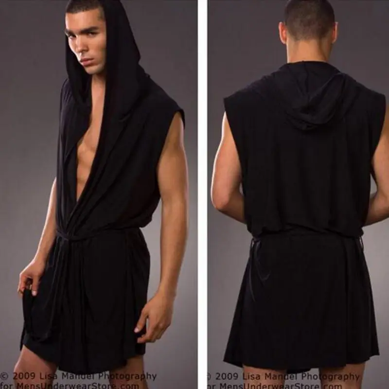 Popular European men s bathrobe comfortable ice cool silk men s hooded sleeveless bathrobe male bathrobe Popular European men s bathrobe comfortable ice cool silk men s hooded sleeveless bathrobe male bathrobe