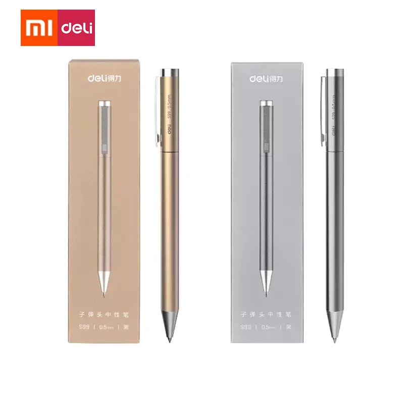 Xiaomi Deli Metal Sign Pen Pens Gold / Silver Gel Pen 0.5mm Refills PREMEC Smooth Refill MiKuni Japan Ink Black School Mi Pen deli drawer pen holder storage box student pens stationery trinket office desktop organizer storage box school and office supply