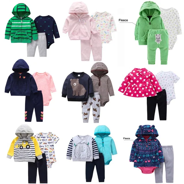 3 Pcs/Set Infant Baby Clothes 2020 Spring Fal Cotton Baby Coat+Pants+Bodysuit Long sleeves Newborn Bebe Girls Clothing OutfitS 2