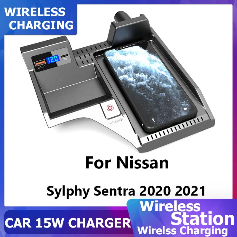 

Автомобильное беспроводное зарядное устройство 15 Вт для Nissan Sylphy Sentra 2020 2021