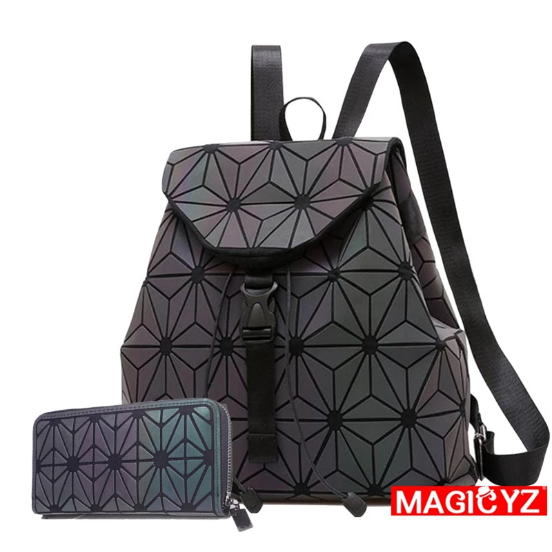 MAGICYZ женский лазерный Светящийся рюкзак школьный голограмма Геометрическая складка студенческие школьные сумки для девочек-подростков голографическая Сумка a dos - Цвет: hexagon purse 2ps