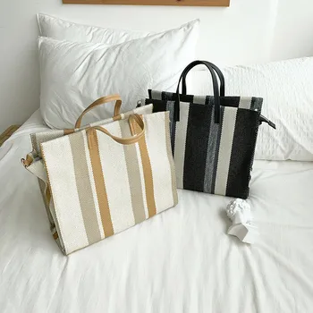 

2019 New Women Canvas Handbag Wild Large capacity Fashion Striped Shoulder Messenger Bag Ladies Fashion Shopping Bag Daily Bag