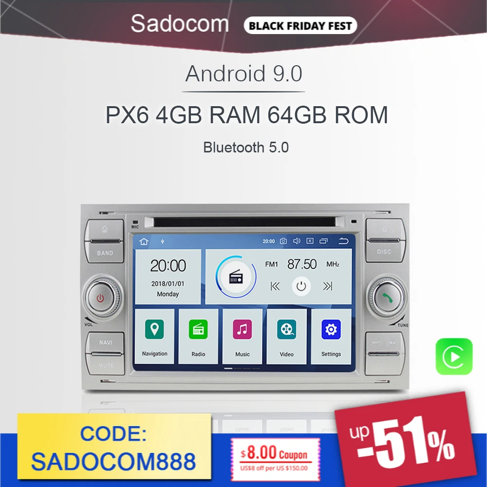 PX6 IPS 2 din Android 10 0 автомобильный dvd плеер 6 ядер 64 ГБ 4 Авторадио для Ford Galaxy Fusion C MAX S Focus