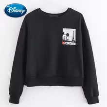 Disney стильный Микки Маус мультфильм Эйфелева башня печати o-образным вырезом пуловер черная футболка модные женские с длинным рукавом Harajuku топы