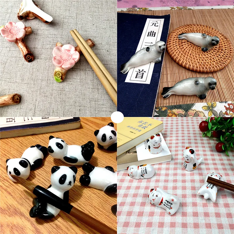 Japanese Style Chopsticks Holder Cute Creative Pen Rack Ceramic Sakura Panda Fortune Cat Penholder Rest Decoration | Дом и сад