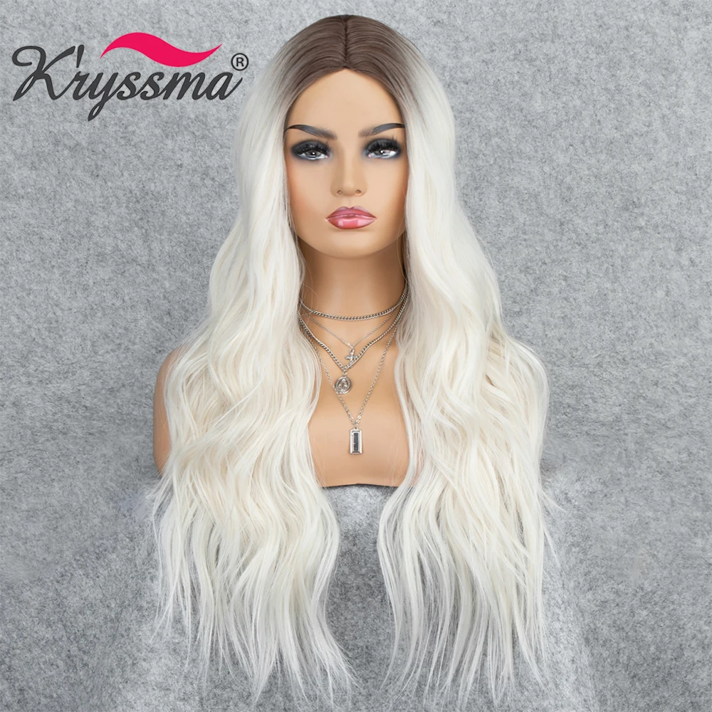 Kryssma Ombre блонд парик длинная волна синтетические кружевные передние парики