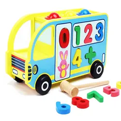 Дети стучат мяч цифровой автобус Деревянный Строительный Блок Игрушка Модель Дети Ранние развивающие игрушки обнаружения игрушки подарок