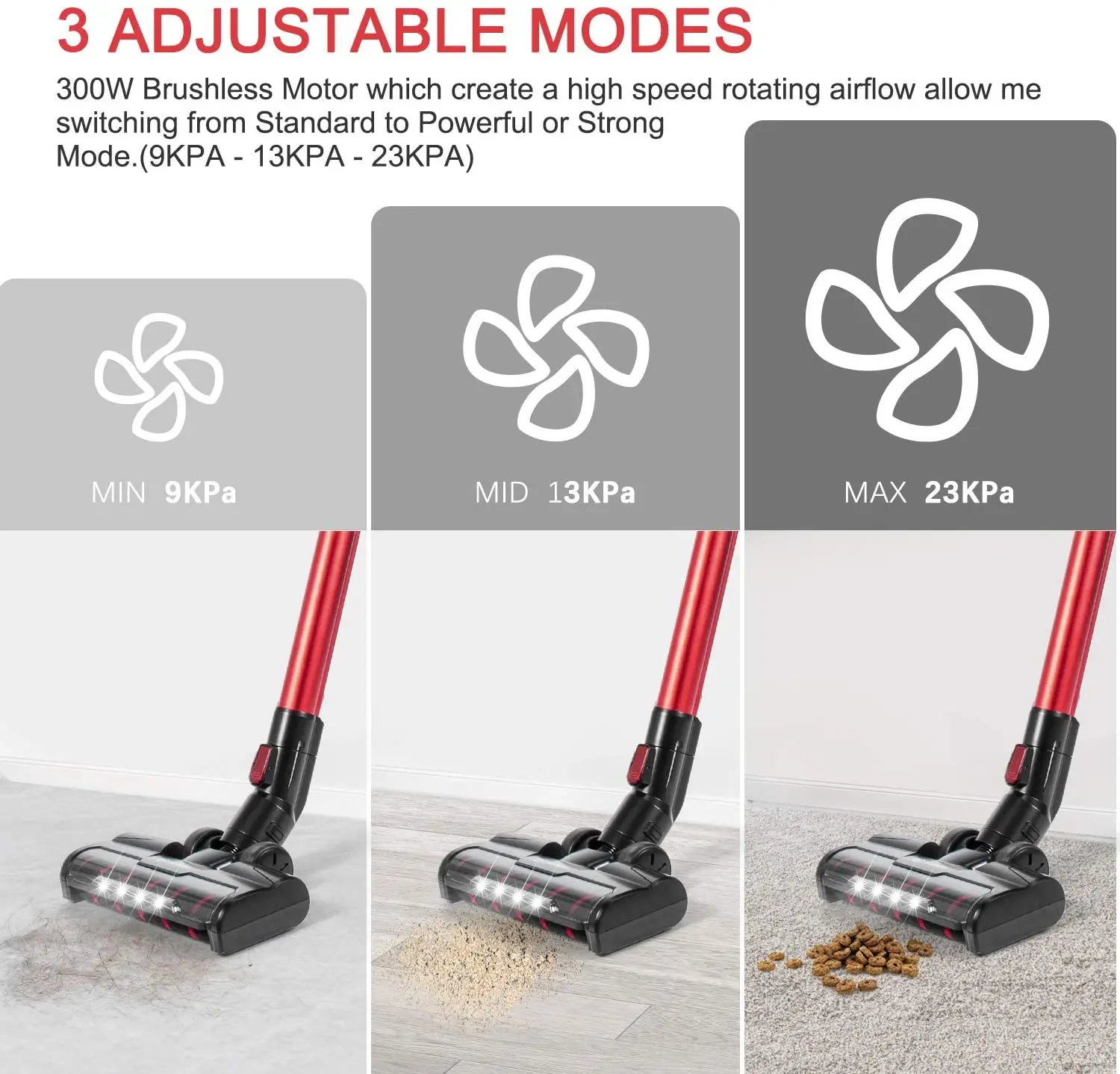 Vácuo sem Fio Modos de Sucção para Piso Aspirador de pó Aspirador de pó com 3 Moosoo Vara Duro Tapete Pet Cabelo K23 300w 4-em-1 14 Eletrodomésticos